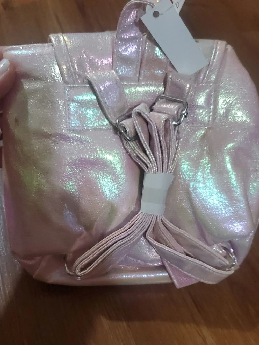 Claire's Iridescent Pink Unicorn Mini Backpack with Pink Pom Keychain